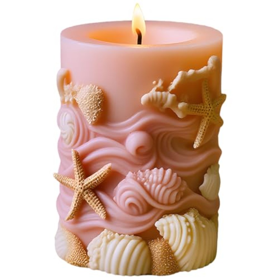 Resin Ocean Wave Mold - Seashell Starfish Embossed Cylinder Candle Mold