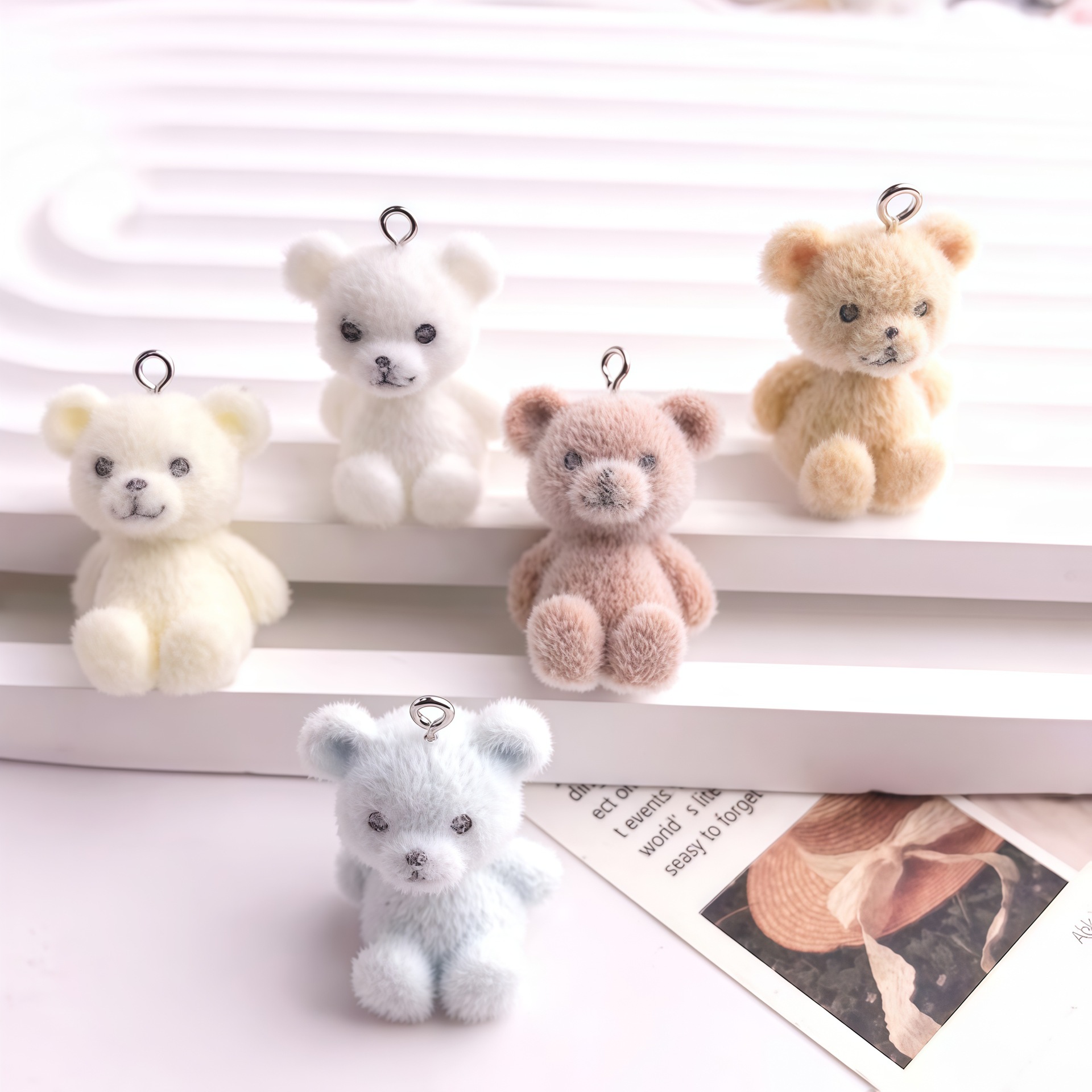 5pcs 3D Flocked Bear Resin Cha - Resin Craft Projects のレビューと価格