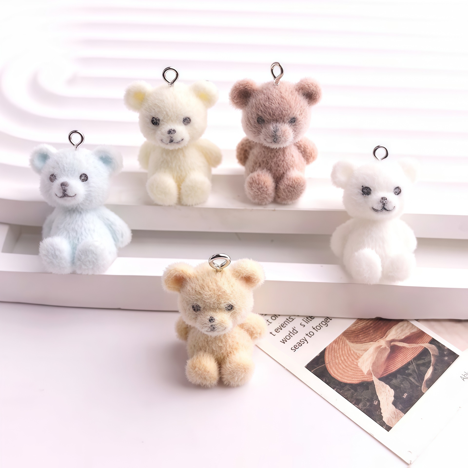 5pcs 3D Flocked Bear Resin Cha - Resin Craft Projects のレビューと価格