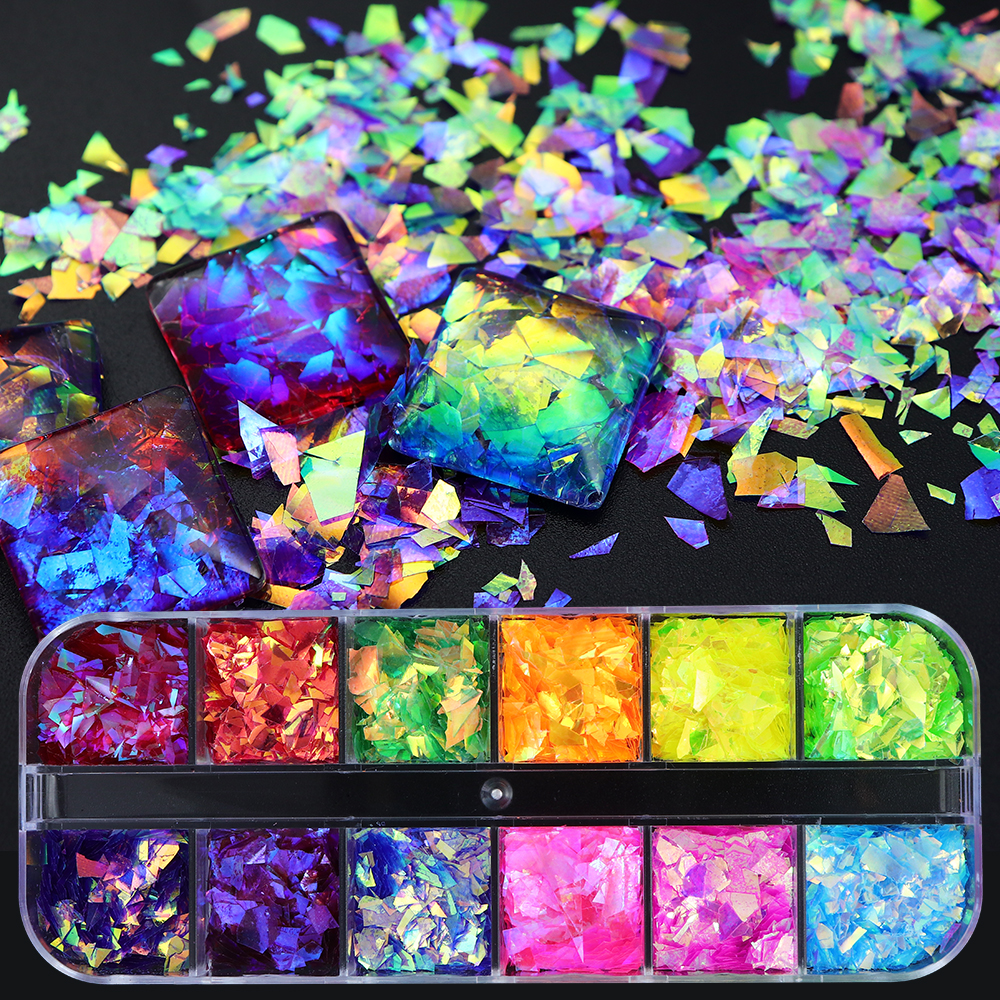 12 Grids/Box Iridescent Glitte - Gold Foil Flakes のレビューと価格