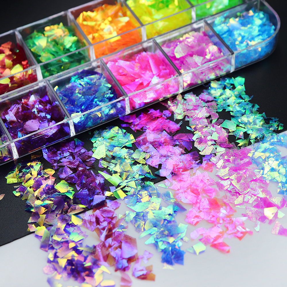 12 Grids/Box Iridescent Glitte - Gold Foil Flakes のレビューと価格
