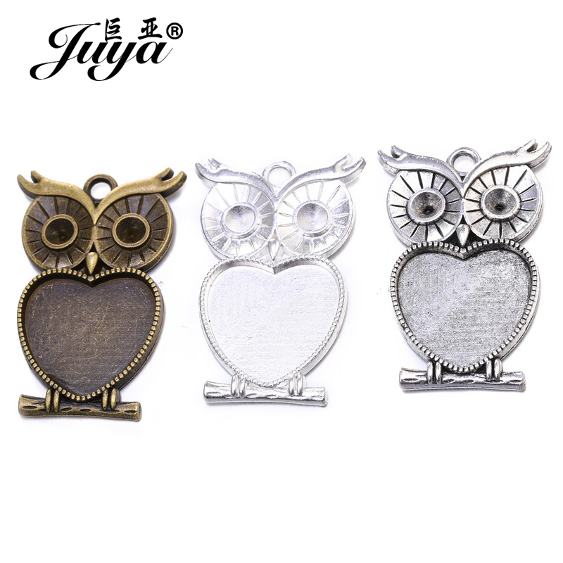5pcs/lot 25mm Heart Shape Owl  - Bezels Set Pendant のレビューと価格
