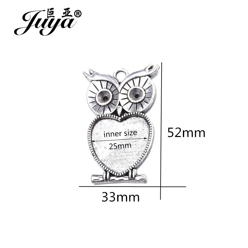 5pcs/lot 25mm Heart Shape Owl  - Bezels Set Pendant のレビューと価格