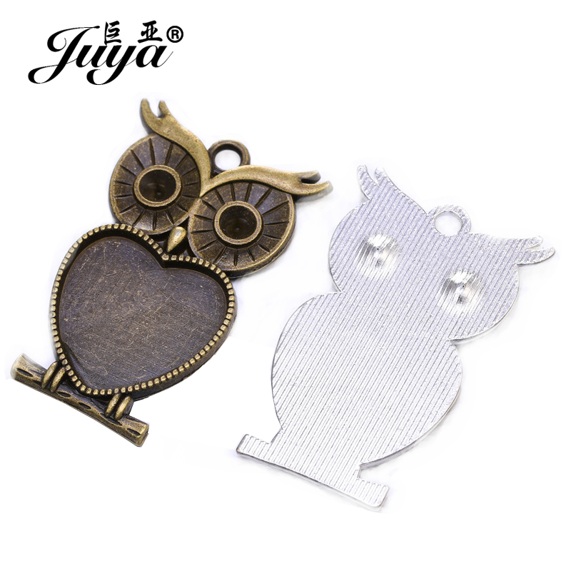 5pcs/lot 25mm Heart Shape Owl  - Bezels Set Pendant のレビューと価格