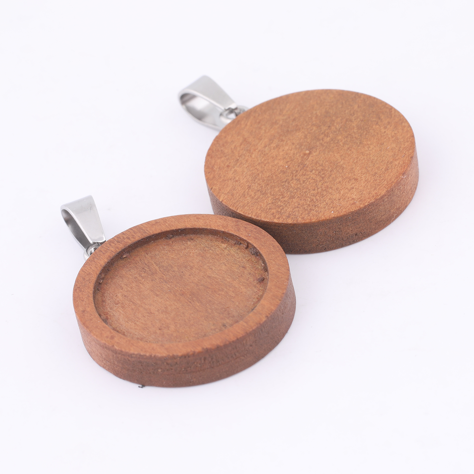10pcs 20mm Round Wood Cabochon - Bezels Set Pendant のレビューと価格