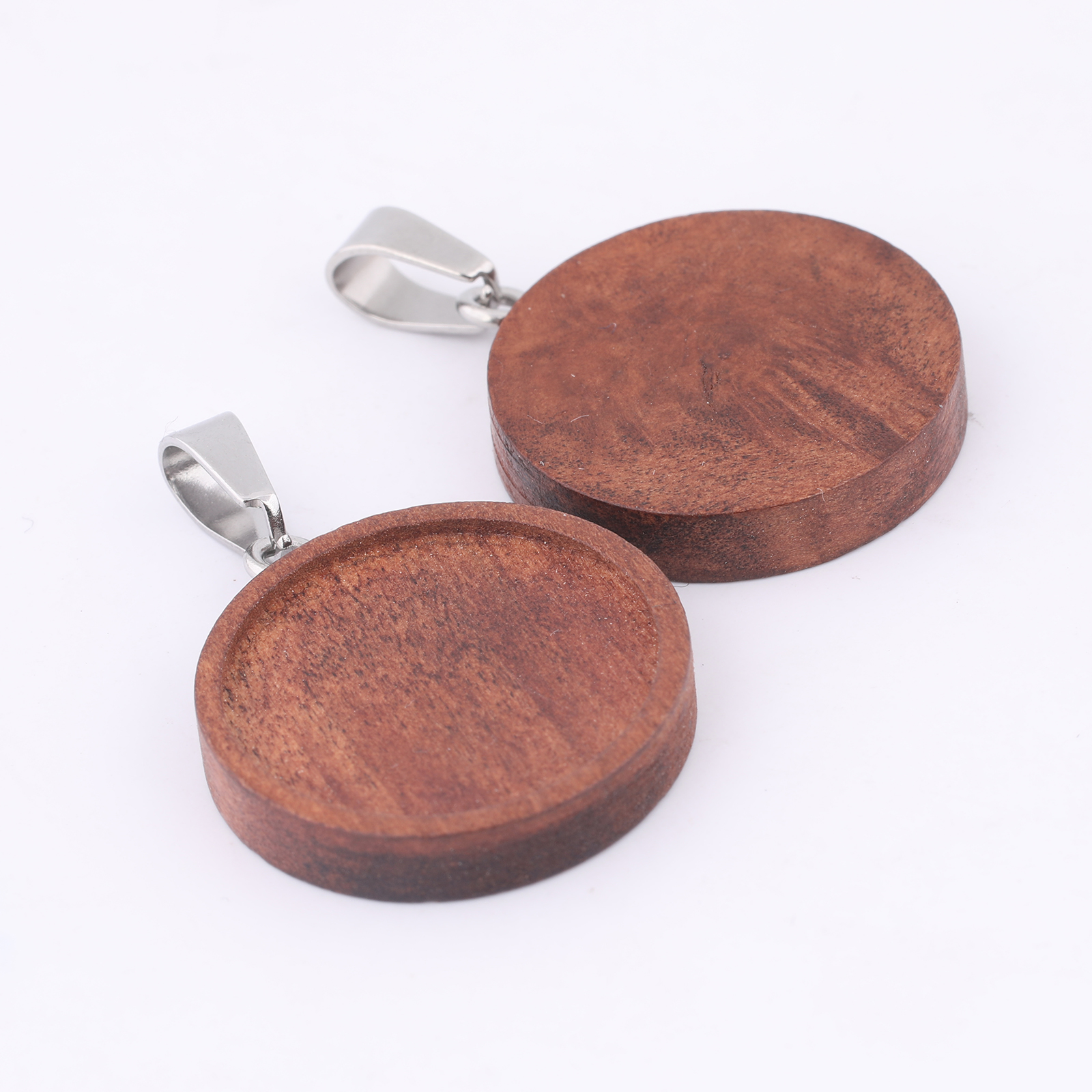 10pcs 20mm Round Wood Cabochon - Bezels Set Pendant のレビューと価格
