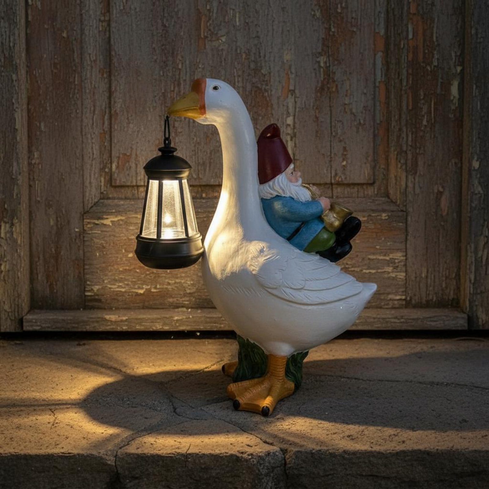 Gnome Riding Goose Statue Weat - Crafting Resin のレビューと価格