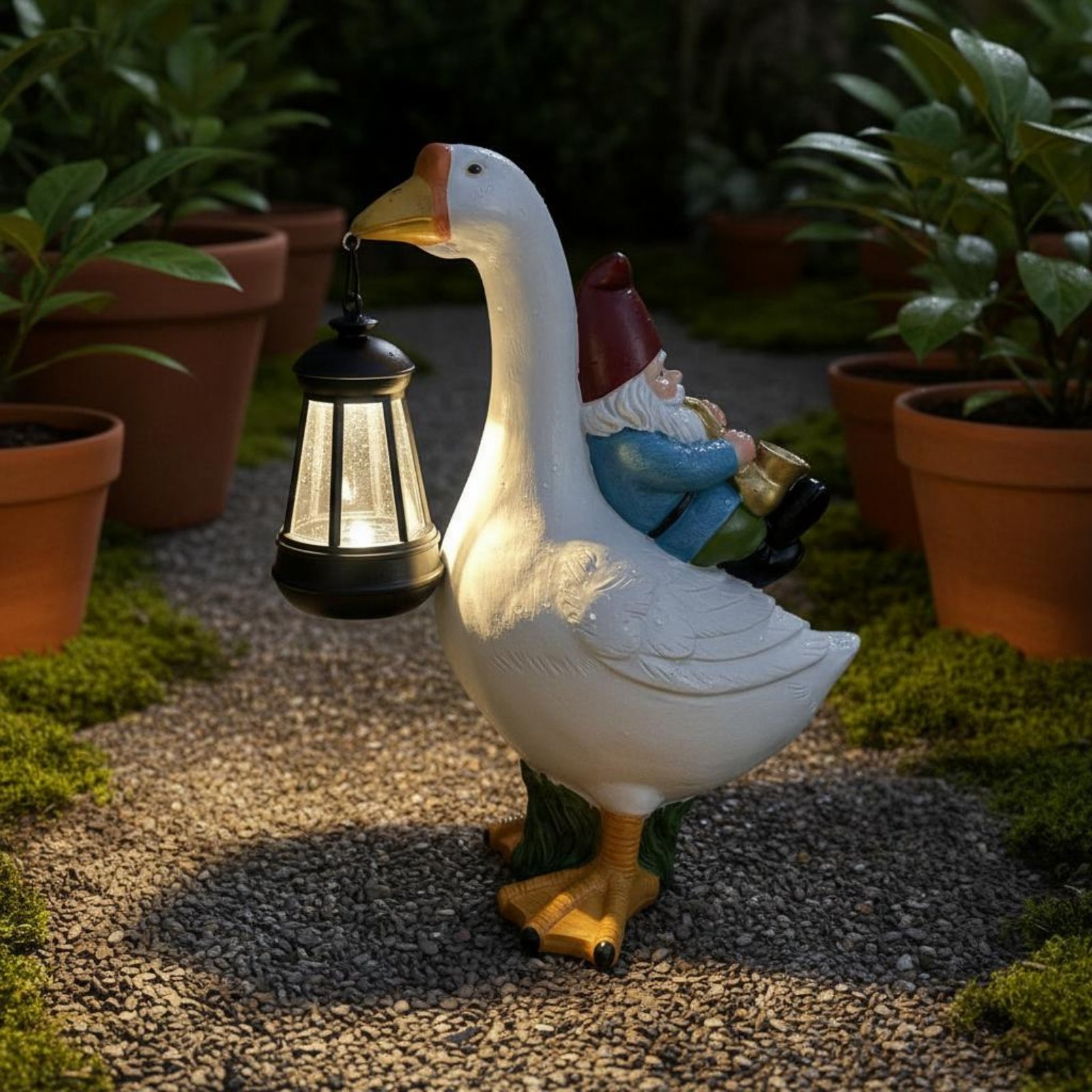 Gnome Riding Goose Statue Weat - Crafting Resin のレビューと価格