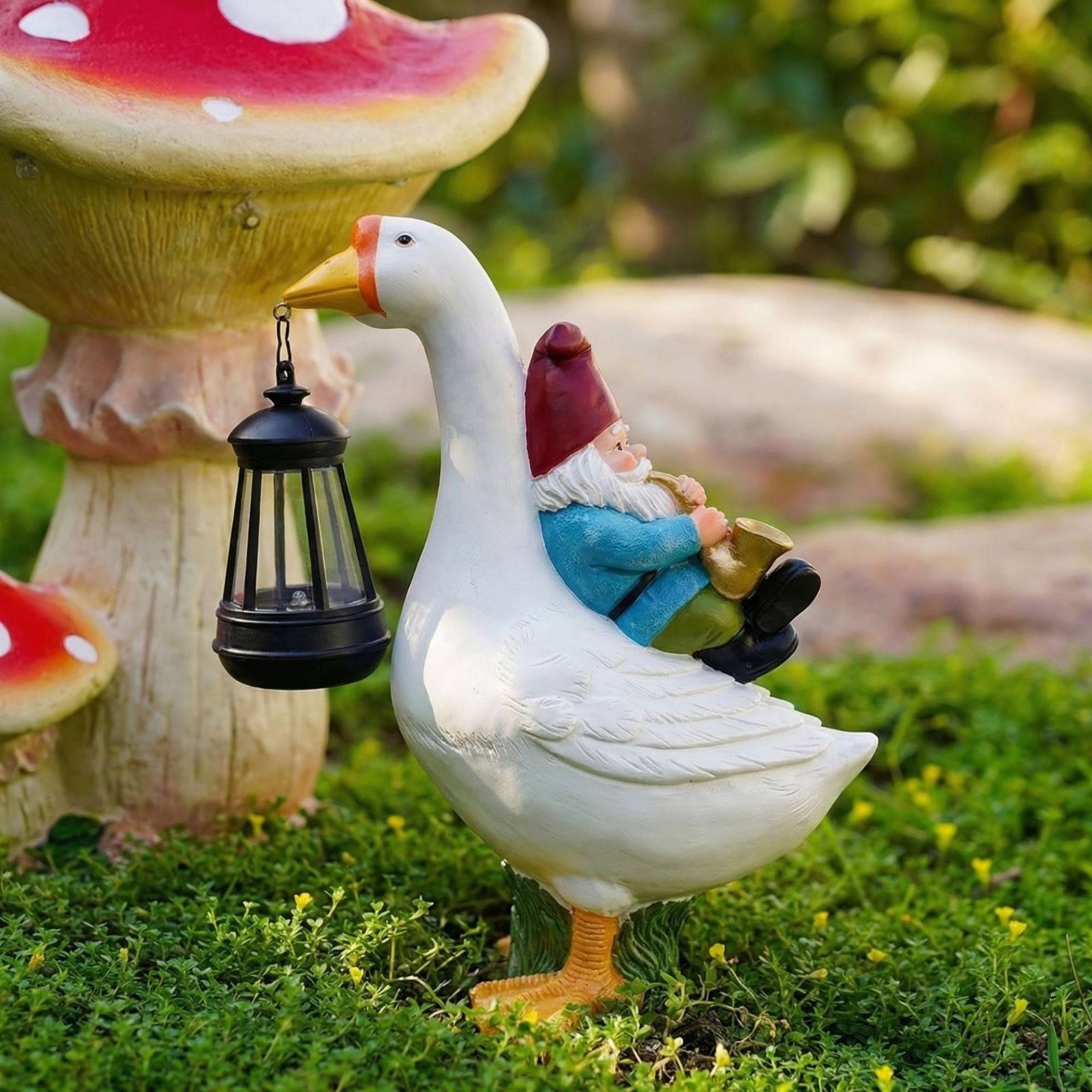 Gnome Riding Goose Statue Weat - Crafting Resin のレビューと価格