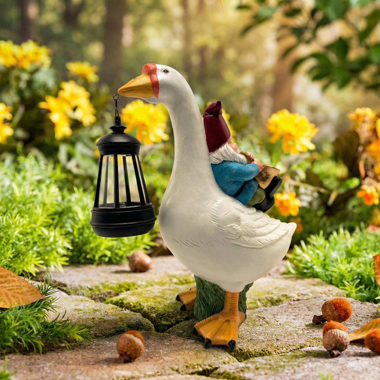 Gnome Riding Goose Statue Weat - Crafting Resin のレビューと価格